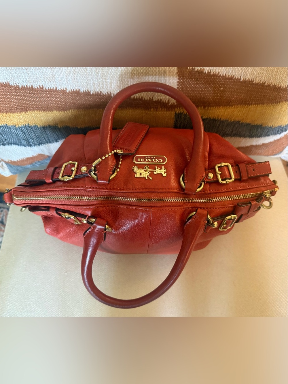 Coach Madison Sophia Satchel Red Leather Crossbody Bag Gold Hardware - Picture 10 of 14